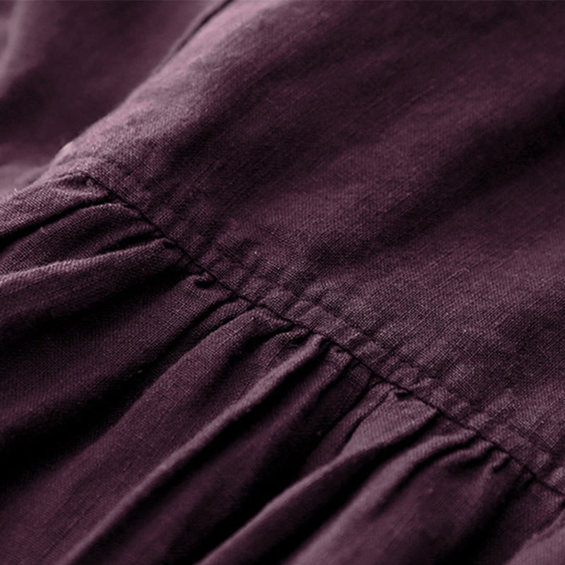 Abito midi in cotone a maniche lunghe con scollo a V e bottoni color magenta scuro Buddha Stones Fall - image 7