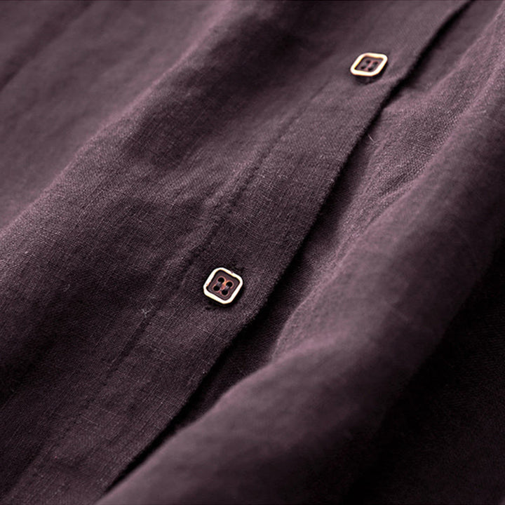 Abito midi in cotone a maniche lunghe con scollo a V e bottoni color magenta scuro Buddha Stones Fall - image 5