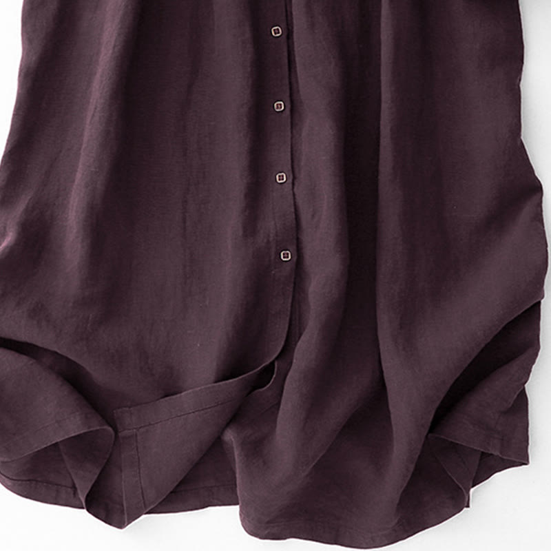 Abito midi in cotone a maniche lunghe con scollo a V e bottoni color magenta scuro Buddha Stones Fall - image 9