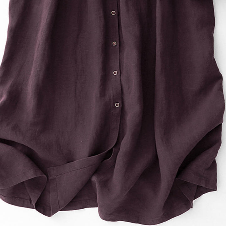 Abito midi in cotone a maniche lunghe con scollo a V e bottoni color magenta scuro Buddha Stones Fall - image 9