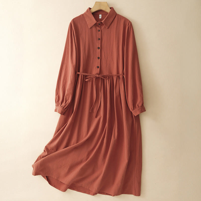 Abito midi in cotone con maniche lunghe, tasche, bottoni a revers e lacci , Buddha Stones Fall - Arancione Rosso - US14, UK/AU18, EU46 (2XL) - image 0