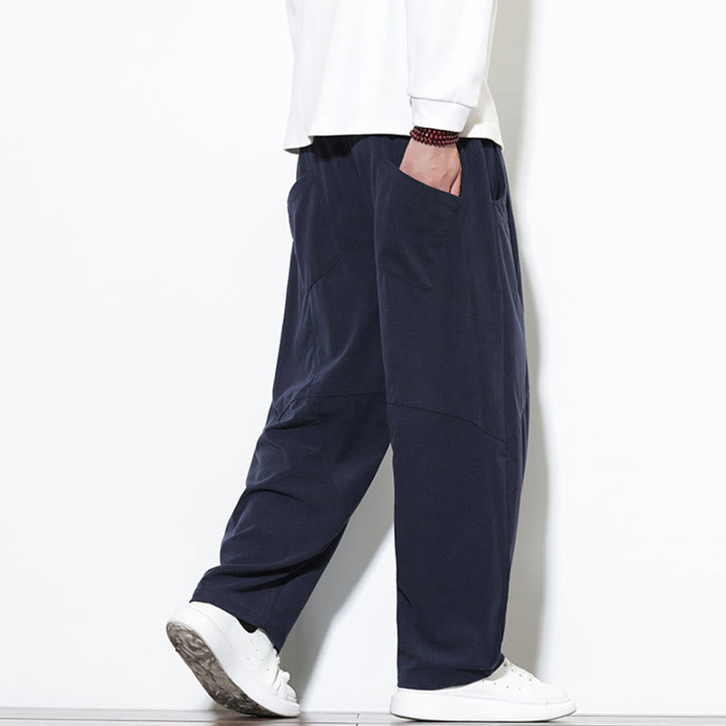 Pantaloni harem da uomo in velluto a coste di cotone con tasche e coulisse in tinta unita con motivo Buddha Stones - image 5