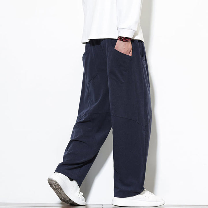 Pantaloni harem da uomo in velluto a coste di cotone con tasche e coulisse in tinta unita con motivo Buddha Stones - image 5