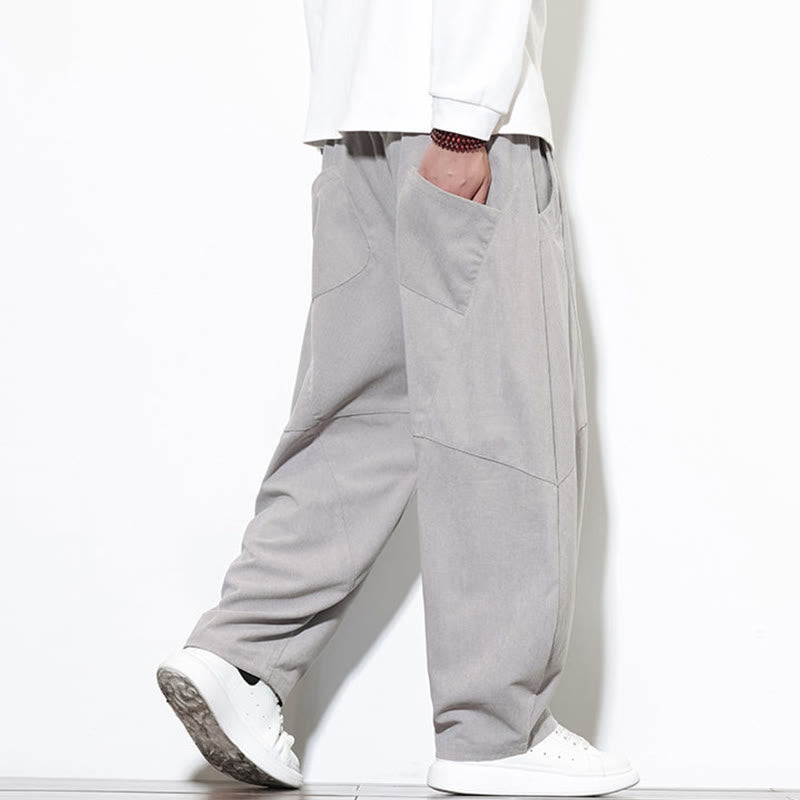 Pantaloni harem da uomo in velluto a coste di cotone con tasche e coulisse in tinta unita con motivo Buddha Stones - image 12