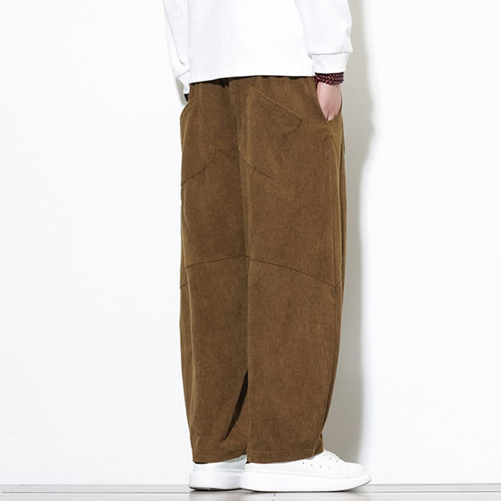 Pantaloni harem da uomo in velluto a coste di cotone con tasche e coulisse in tinta unita con motivo Buddha Stones - image 33