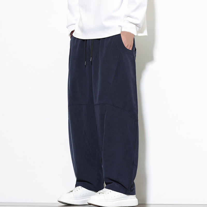 Pantaloni harem da uomo in velluto a coste di cotone con tasche e coulisse in tinta unita con motivo Buddha Stones - image 2