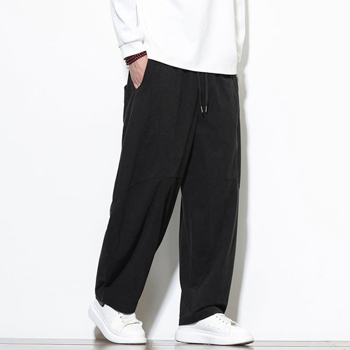 Pantaloni harem da uomo in velluto a coste di cotone con tasche e coulisse in tinta unita con motivo Buddha Stones - image 26