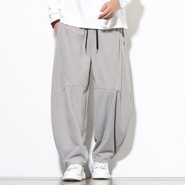 Pantaloni harem da uomo in velluto a coste di cotone con tasche e coulisse in tinta unita con motivo Buddha Stones - image 9