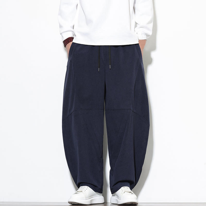 Pantaloni harem da uomo in velluto a coste di cotone con tasche e coulisse in tinta unita con motivo Buddha Stones - image 1