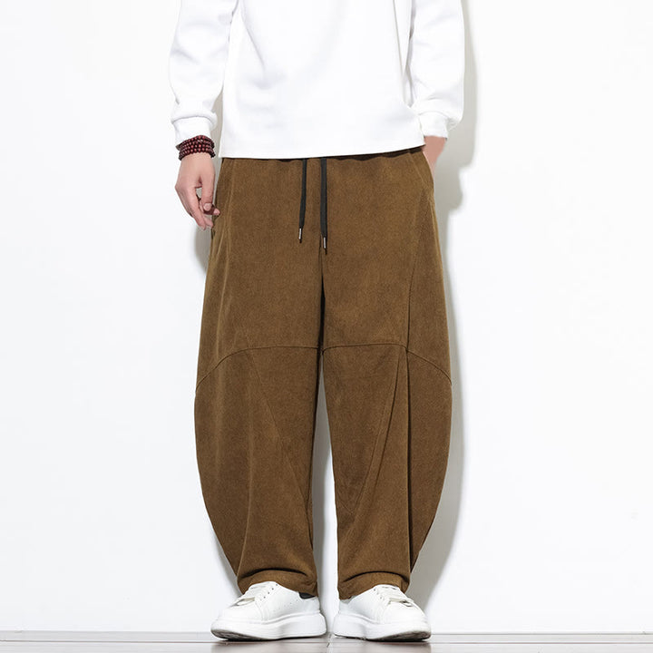 Pantaloni harem da uomo in velluto a coste di cotone con tasche e coulisse in tinta unita con motivo Buddha Stones - Verga d'oro scura - US/UK/AU46, EU56 (5XL) - image 29
