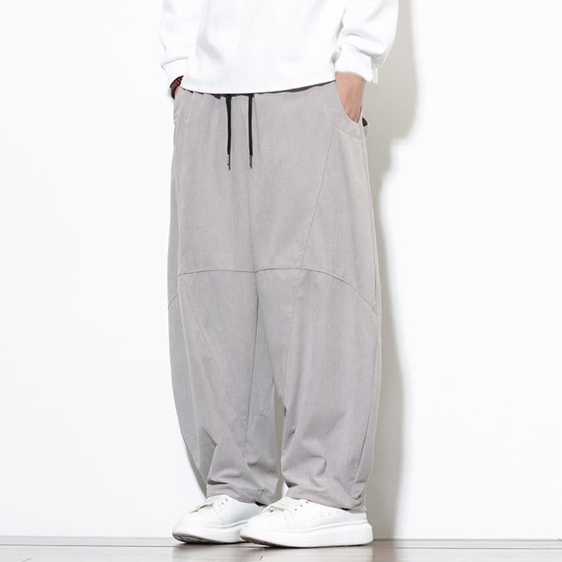 Pantaloni harem da uomo in velluto a coste di cotone con tasche e coulisse in tinta unita con motivo Buddha Stones - image 13