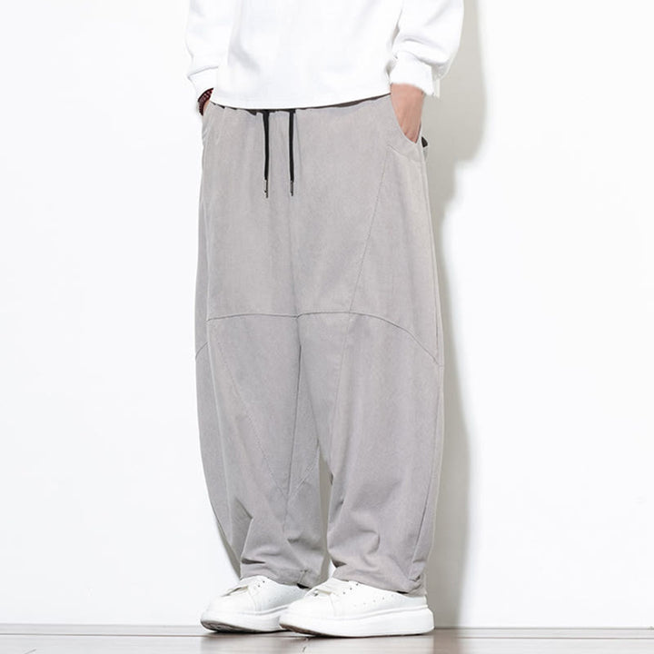 Pantaloni harem da uomo in velluto a coste di cotone con tasche e coulisse in tinta unita con motivo Buddha Stones - image 13