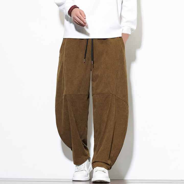 Pantaloni harem da uomo in velluto a coste di cotone con tasche e coulisse in tinta unita con motivo Buddha Stones - image 30