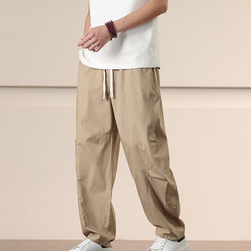 Pantaloni harem da uomo con coulisse e tasche Buddha Stones Commute Spring tinta unita - image 2