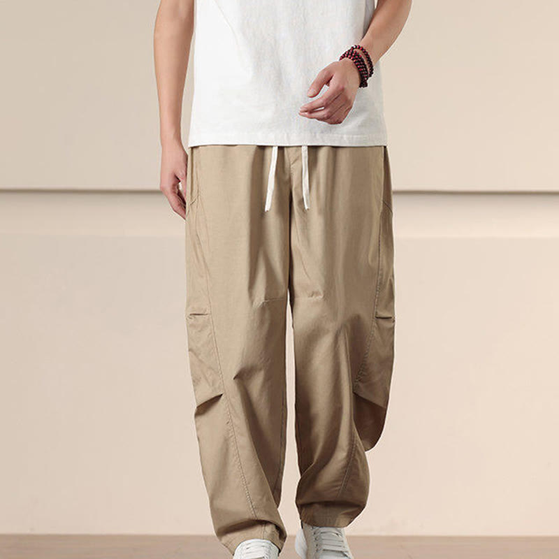 Pantaloni harem da uomo con coulisse e tasche Buddha Stones Commute Spring tinta unita - Legno robusto - US/UK/AU46, EU56 (5XL) - image 0