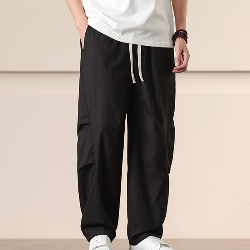 Pantaloni harem da uomo con coulisse e tasche Buddha Stones Commute Spring tinta unita - Nero - US/UK/AU46, EU56 (5XL) - image 9