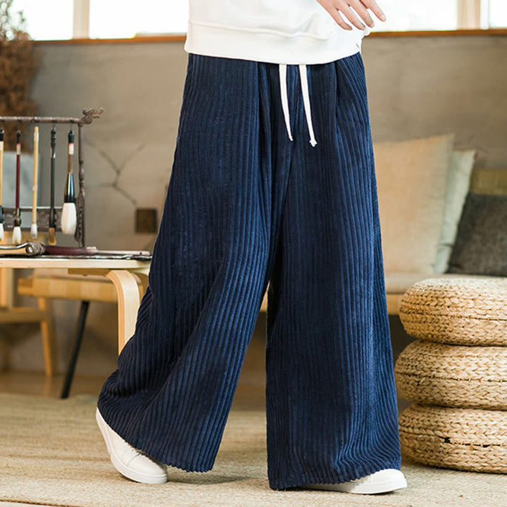 Pantaloni da uomo in velluto a coste di cotone a gamba larga con coulisse e tasche Buddha Stones Commute - image 15