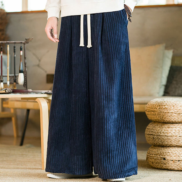 Pantaloni da uomo in velluto a coste di cotone a gamba larga con coulisse e tasche Buddha Stones Commute - image 17