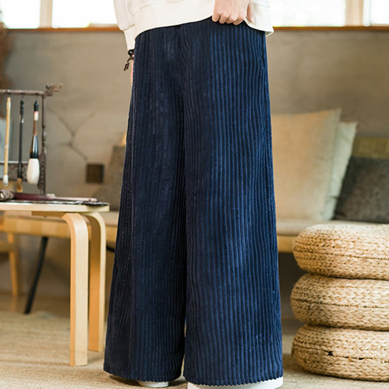 Pantaloni da uomo in velluto a coste di cotone a gamba larga con coulisse e tasche Buddha Stones Commute - image 14