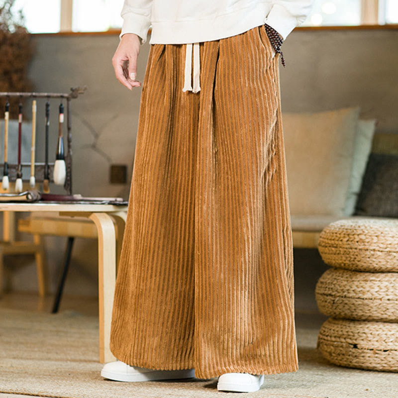 Pantaloni da uomo in velluto a coste di cotone a gamba larga con coulisse e tasche Buddha Stones Commute - image 7