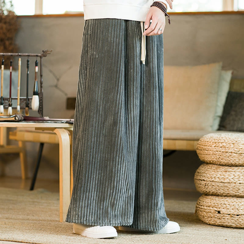 Pantaloni da uomo in velluto a coste di cotone a gamba larga con coulisse e tasche Buddha Stones Commute - image 23