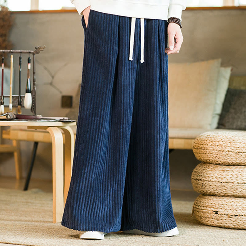 Pantaloni da uomo in velluto a coste di cotone a gamba larga con coulisse e tasche Buddha Stones Commute - image 16