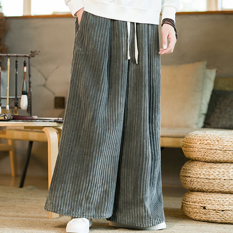 Pantaloni da uomo in velluto a coste di cotone a gamba larga con coulisse e tasche Buddha Stones Commute - image 22