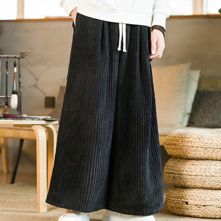 Pantaloni da uomo in velluto a coste di cotone a gamba larga con coulisse e tasche Buddha Stones Commute - image 2