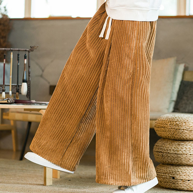 Pantaloni da uomo in velluto a coste di cotone a gamba larga con coulisse e tasche Buddha Stones Commute - image 9