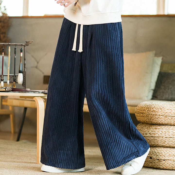 Pantaloni da uomo in velluto a coste di cotone a gamba larga con coulisse e tasche Buddha Stones Commute - image 13