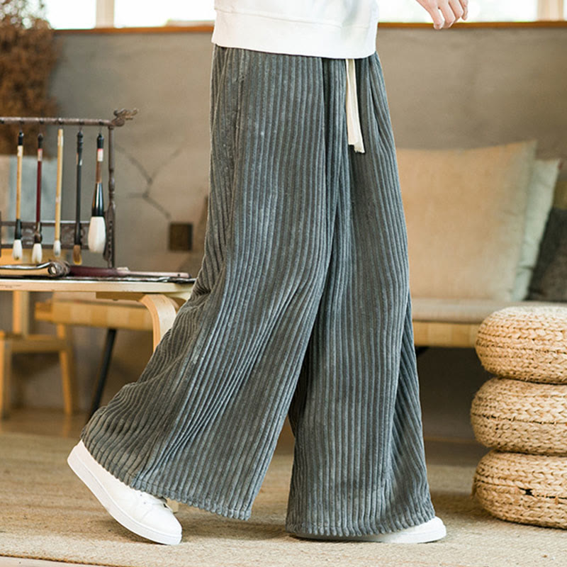 Pantaloni da uomo in velluto a coste di cotone a gamba larga con coulisse e tasche Buddha Stones Commute - image 21