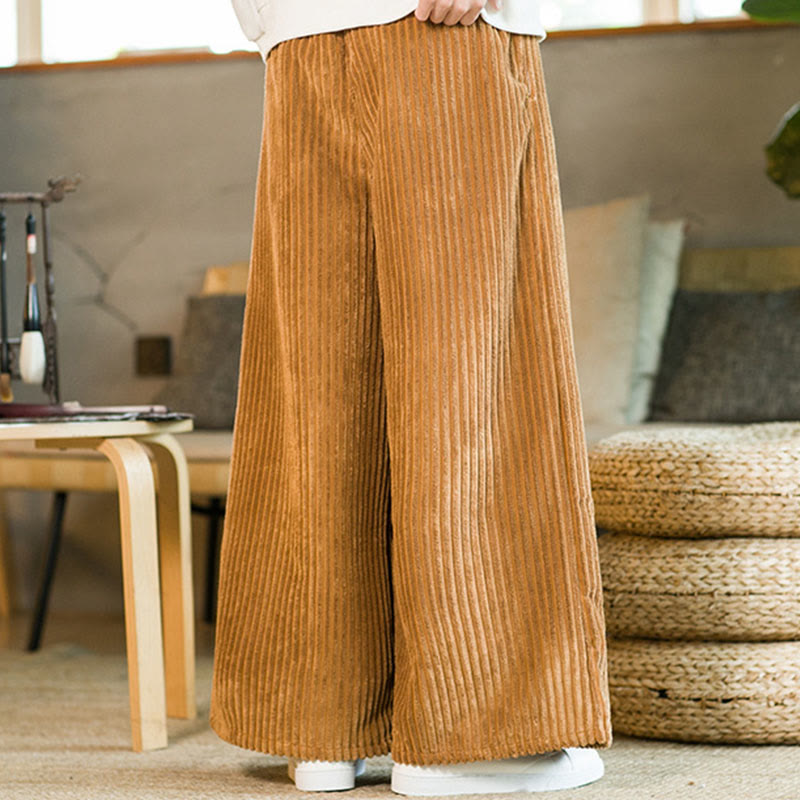 Pantaloni da uomo in velluto a coste di cotone a gamba larga con coulisse e tasche Buddha Stones Commute - image 8
