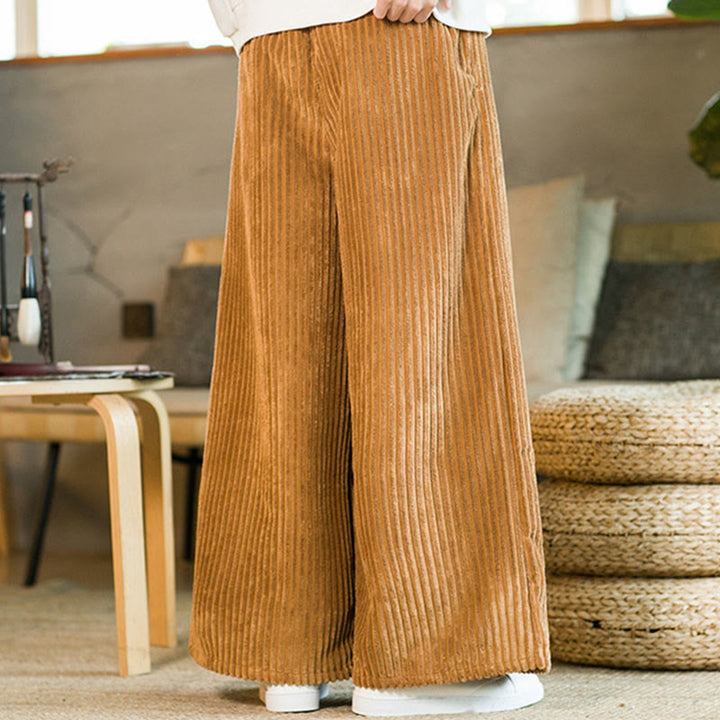 Pantaloni da uomo in velluto a coste di cotone a gamba larga con coulisse e tasche Buddha Stones Commute - image 8