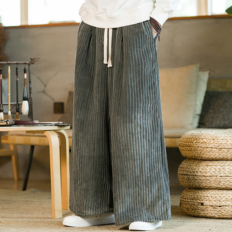 Pantaloni da uomo in velluto a coste di cotone a gamba larga con coulisse e tasche Buddha Stones Commute - image 19