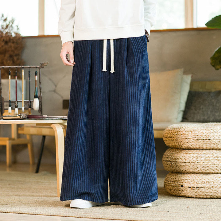 Pantaloni da uomo in velluto a coste di cotone a gamba larga con coulisse e tasche Buddha Stones Commute - Blu scuro - US/UK/AU46, EU56 (5XL) - image 12