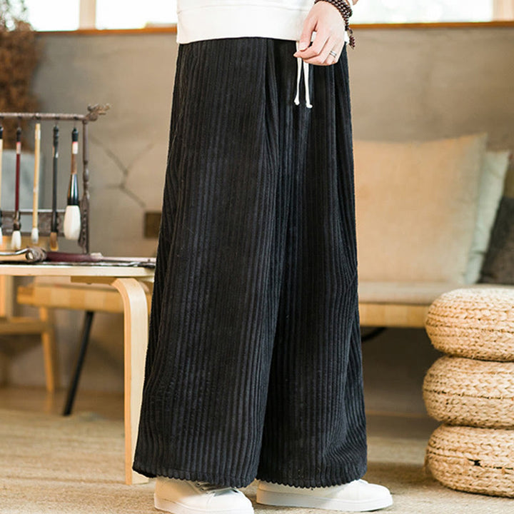 Pantaloni da uomo in velluto a coste di cotone a gamba larga con coulisse e tasche Buddha Stones Commute - image 3