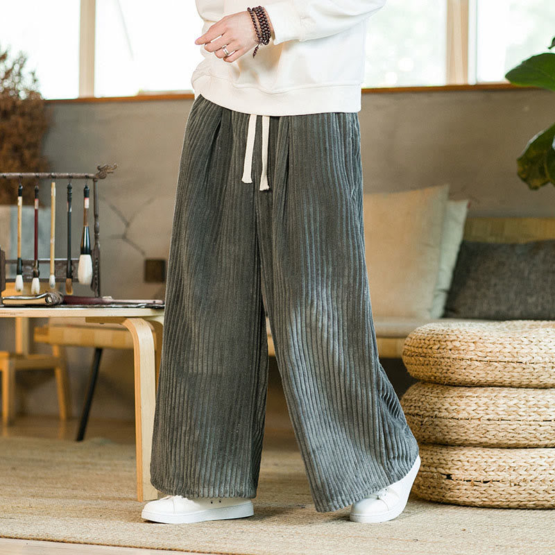 Pantaloni da uomo in velluto a coste di cotone a gamba larga con coulisse e tasche Buddha Stones Commute - image 20