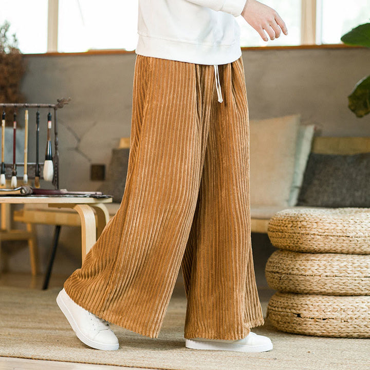 Pantaloni da uomo in velluto a coste di cotone a gamba larga con coulisse e tasche Buddha Stones Commute - image 11