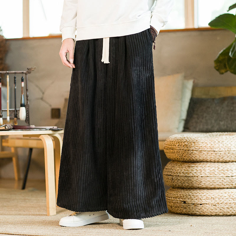 Pantaloni da uomo in velluto a coste di cotone a gamba larga con coulisse e tasche Buddha Stones Commute - image 5