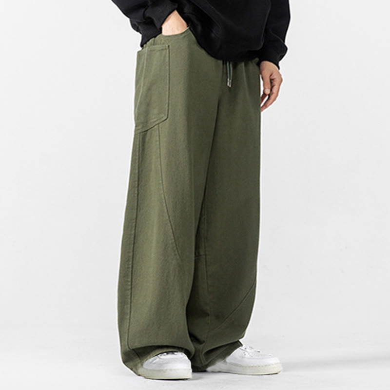 Pantaloni da uomo in cotone con coulisse e tasche, Buddha Stones Fall Pure Color - image 14
