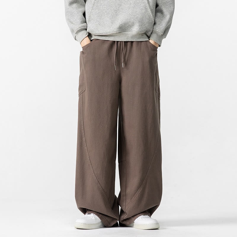 Pantaloni da uomo in cotone con coulisse e tasche, Buddha Stones Fall Pure Color - image 2