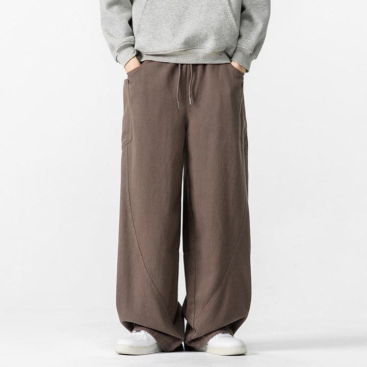 Pantaloni da uomo in cotone con coulisse e tasche, Buddha Stones Fall Pure Color - image 2