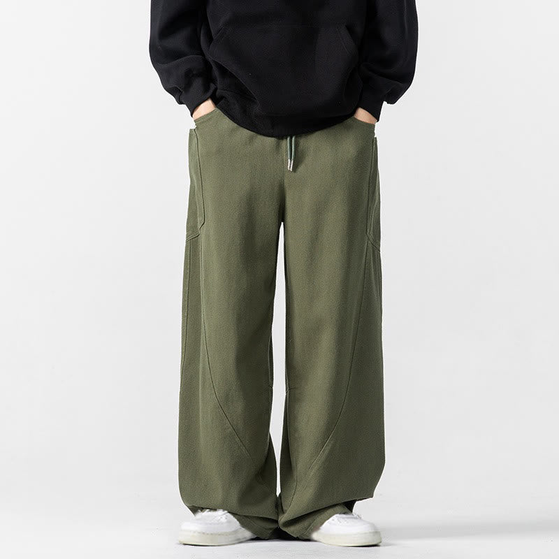 Pantaloni da uomo in cotone con coulisse e tasche, Buddha Stones Fall Pure Color - Verde oliva - US/UK/AU46, EU56 (5XL) - image 8