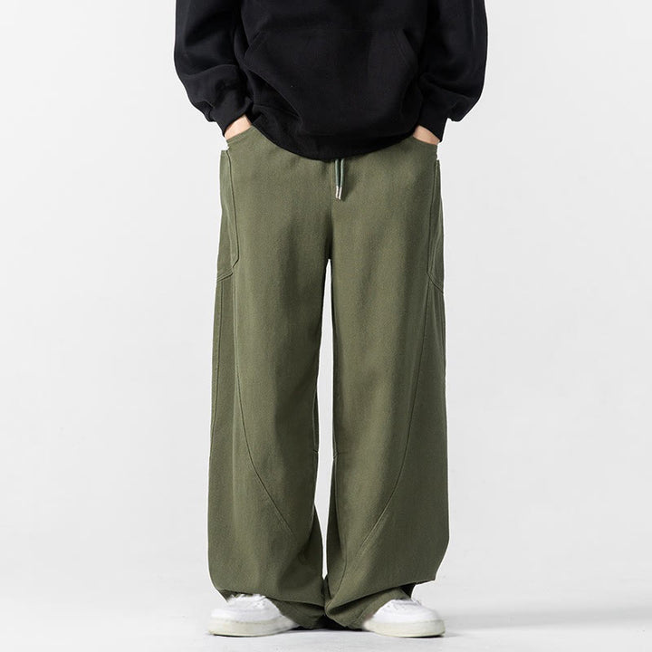 Pantaloni da uomo in cotone con coulisse e tasche, Buddha Stones Fall Pure Color - Verde oliva - US/UK/AU46, EU56 (5XL) - image 8