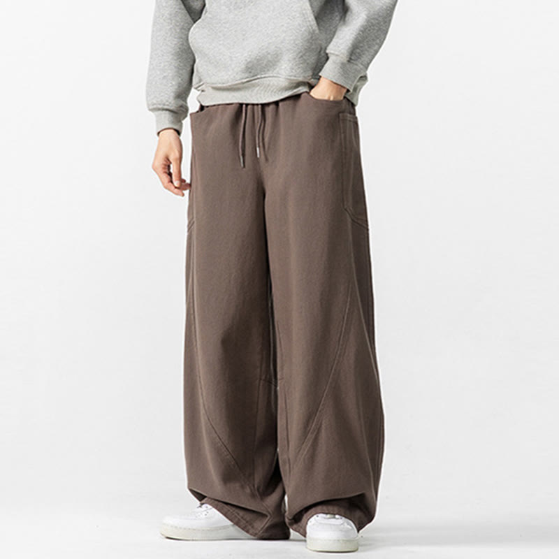 Pantaloni da uomo in cotone con coulisse e tasche, Buddha Stones Fall Pure Color - image 1