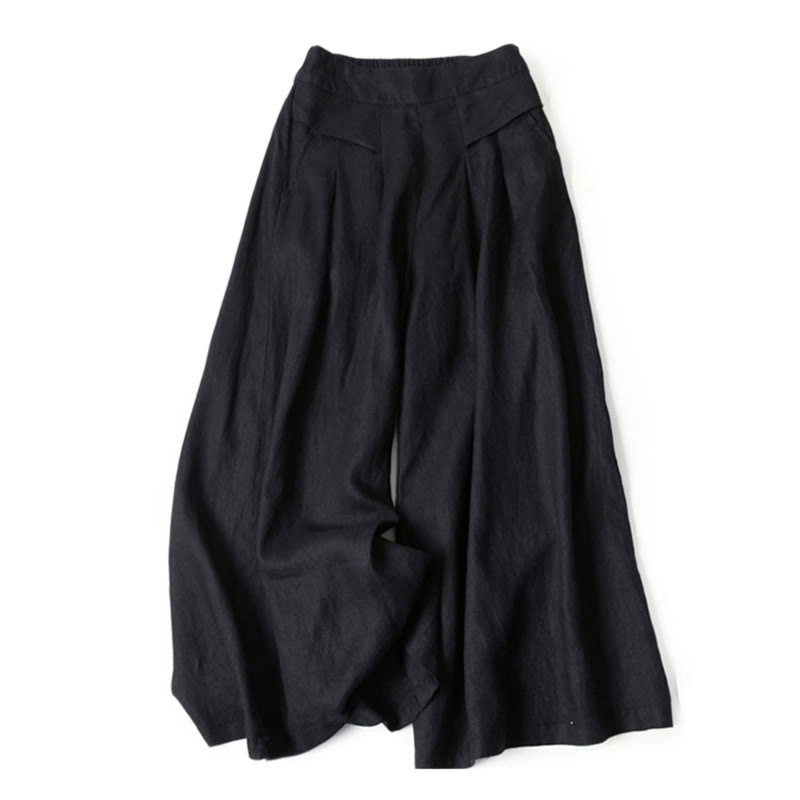 Pantaloni a gamba larga in cotone e lino tinta unita con vita alta e tasche Buddha Stones - Nero - US16, UK/AU20, EU48 (3XL) - image 21