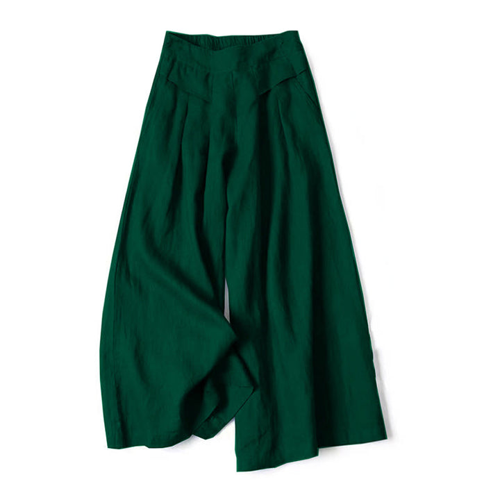 Pantaloni a gamba larga in cotone e lino tinta unita con vita alta e tasche Buddha Stones - Verde scuro - US16, UK/AU20, EU48 (3XL) - image 19