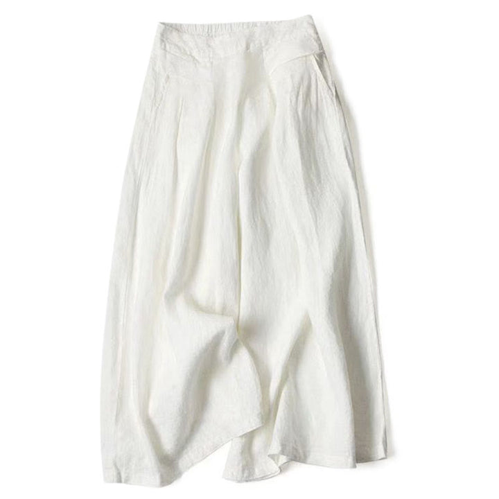 Pantaloni a gamba larga in cotone e lino tinta unita con vita alta e tasche Buddha Stones - Bianco - US16, UK/AU20, EU48 (3XL) - image 24