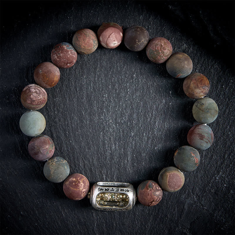 Buddha Stones energetico Om Mani Padme Hum in diaspro Picasso naturale Buddha Stones - 20 centimetri - image 0