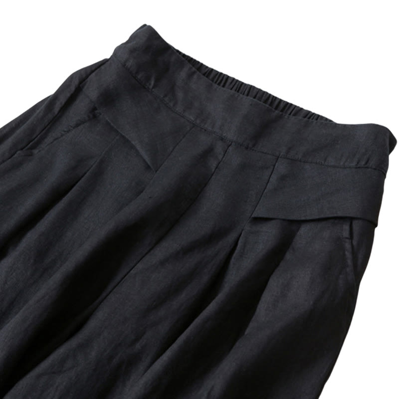 Pantaloni a gamba larga in cotone e lino tinta unita con vita alta e tasche Buddha Stones - image 22